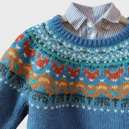 Barbara - Niebieski vintage sweter z norweskim wzorem