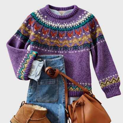 Ewa - Fioletowy vintage sweter z norweskim wzorem