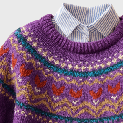 Ewa - Fioletowy vintage sweter z norweskim wzorem