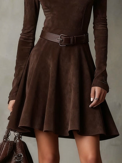 Kalina – ciemnobrązowa suede sukienka mini
