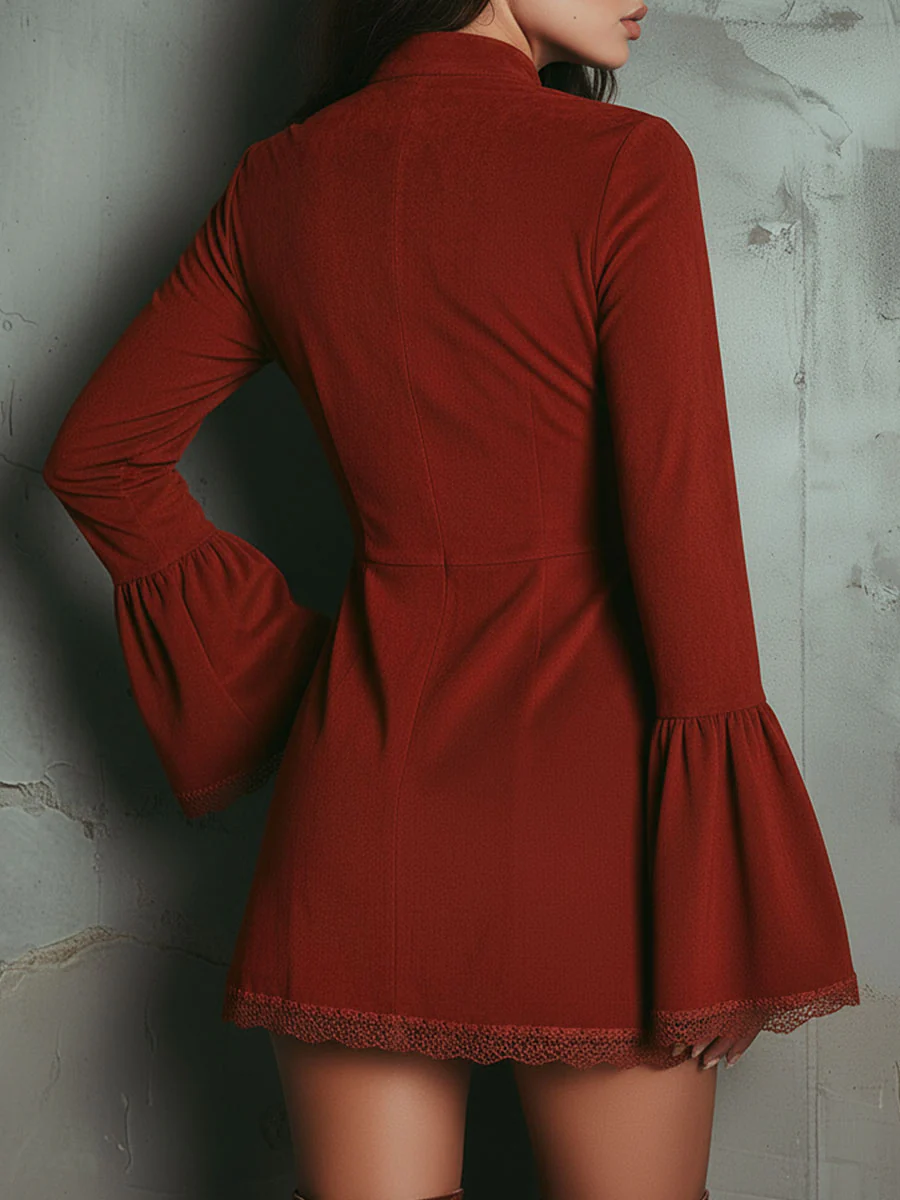 Elwira – vintage haftowana sukienka mini suede