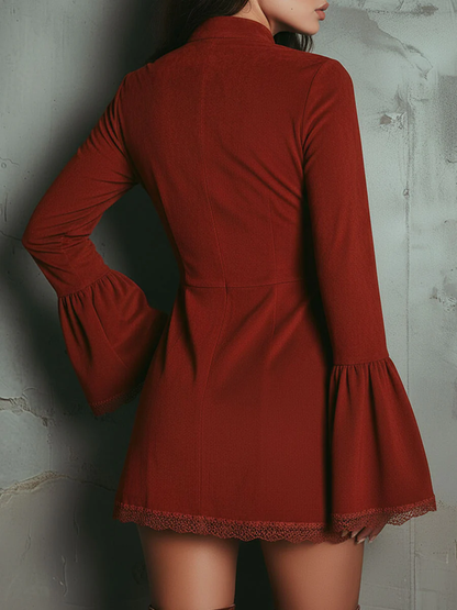 Elwira – vintage haftowana sukienka mini suede