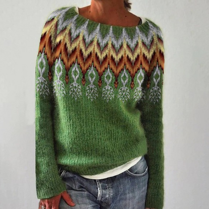 Halina - Petrolowy retro sweter z norweskim wzorem