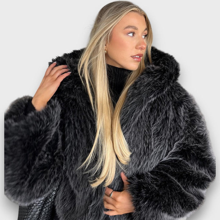 Barbara – Kurtka oversize futro syntetyczne szara