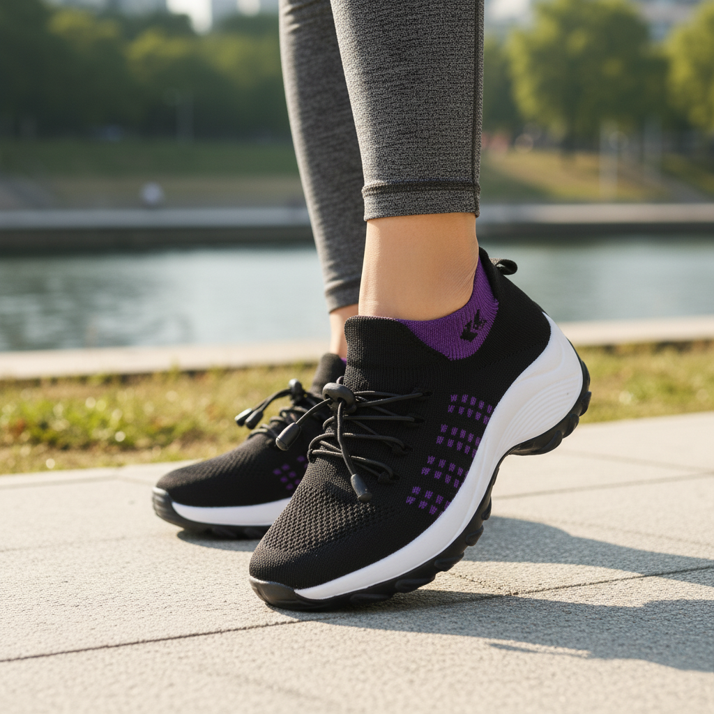 Ambulo Fioletowo-Czarne Ortopedyczne Buty z Dzianiny