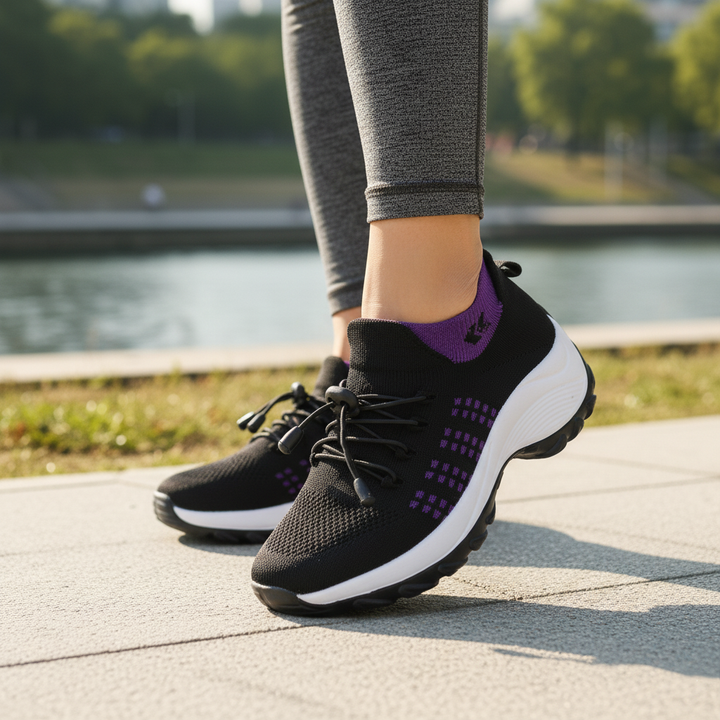 Ambulo Fioletowo-Czarne Ortopedyczne Buty z Dzianiny