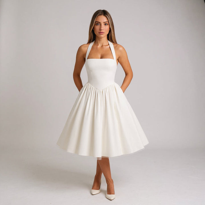 Kamila - Sukienka Midi z Halterem w Stylu Vintage
