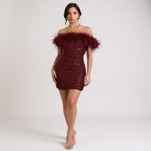 Weronika - Elegancka Sukienka z Odkrytymi Ramionami z Brokatem