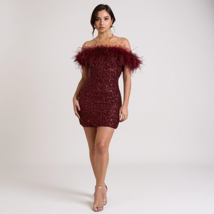 Weronika - Elegancka Sukienka z Odkrytymi Ramionami z Brokatem