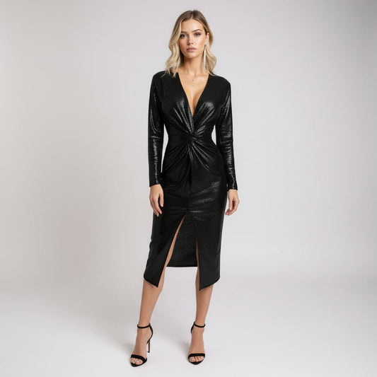 Maria – Elegancka sukienka wieczorowa z cekinami i rozcięciem
