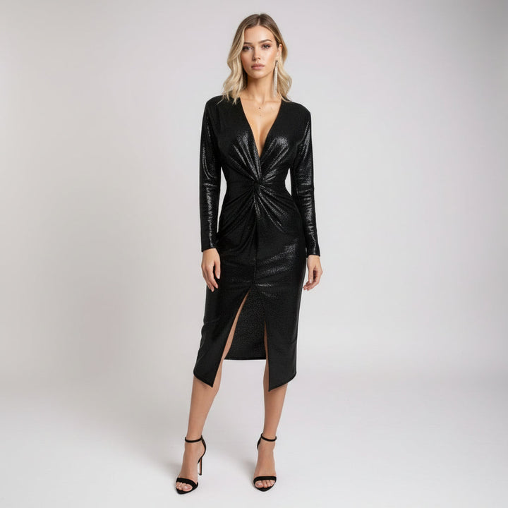 Maria – Elegancka sukienka wieczorowa z cekinami i rozcięciem