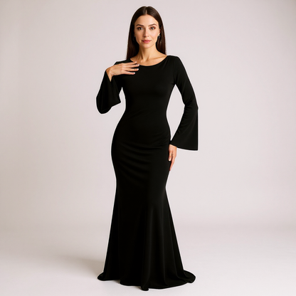 Barbara - Zimowa Maxi Sukienka z Długim Rękawem