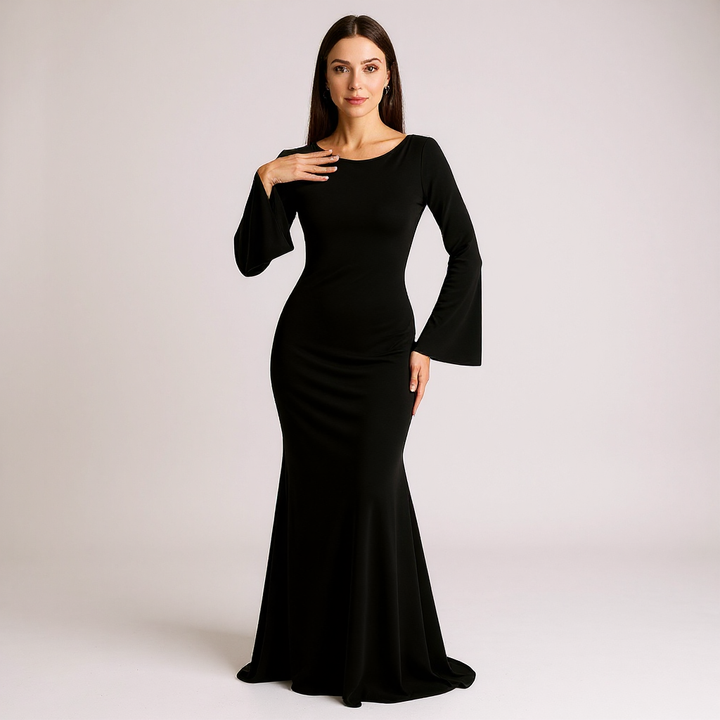 Barbara - Zimowa Maxi Sukienka z Długim Rękawem